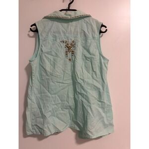 Point Zero linen cotton Mint Green Beaded Western Linen Blend Sleeveless Shirt
